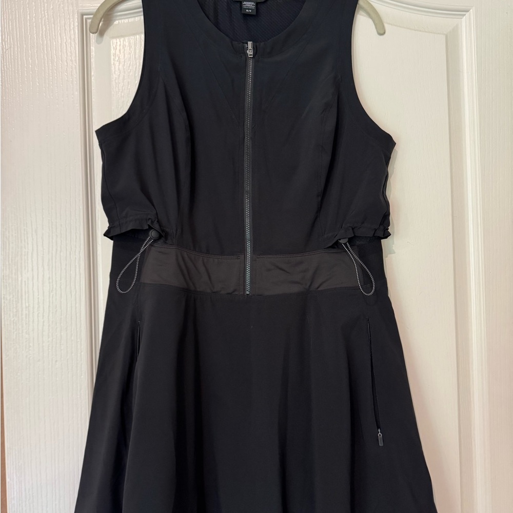 Athleta Black A-Line Pleated Mini Dress